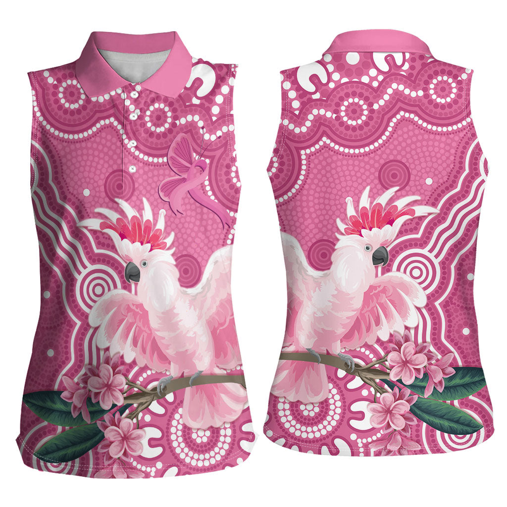 Australia Breast Cancer Support Women Sleeveless Polo Shirt Pink Cockatoo Ribbon Aboriginal Art