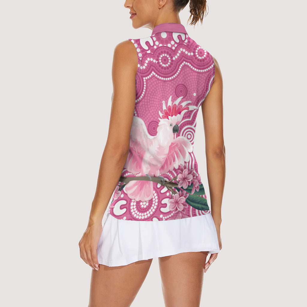 Australia Breast Cancer Support Women Sleeveless Polo Shirt Pink Cockatoo Ribbon Aboriginal Art