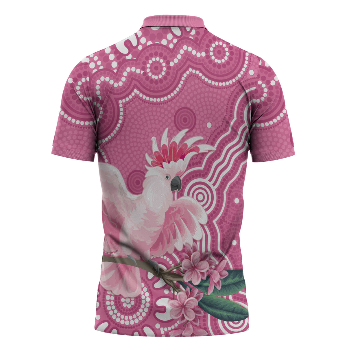 Australia Breast Cancer Support Zipper Polo Shirt Pink Cockatoo Ribbon Aboriginal Art