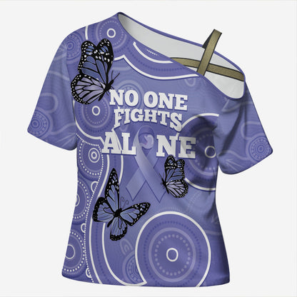 Australia Stomach Cancer Support Cross Shoulder Shirt No One Fights Alone Aboriginal Art
