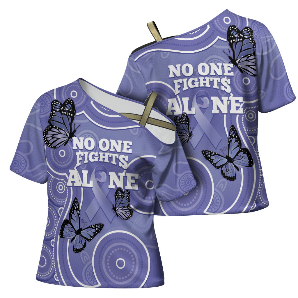 Australia Stomach Cancer Support Cross Shoulder Shirt No One Fights Alone Aboriginal Art