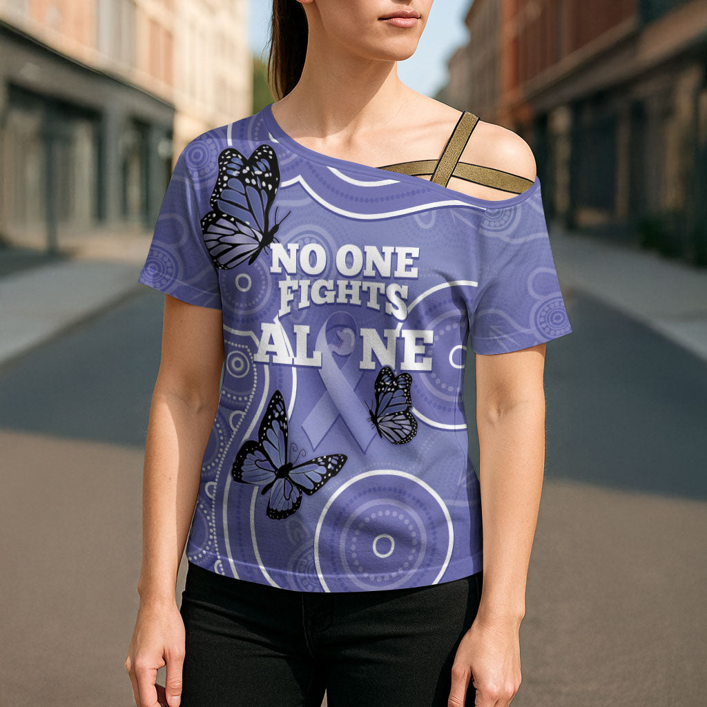 Australia Stomach Cancer Support Cross Shoulder Shirt No One Fights Alone Aboriginal Art