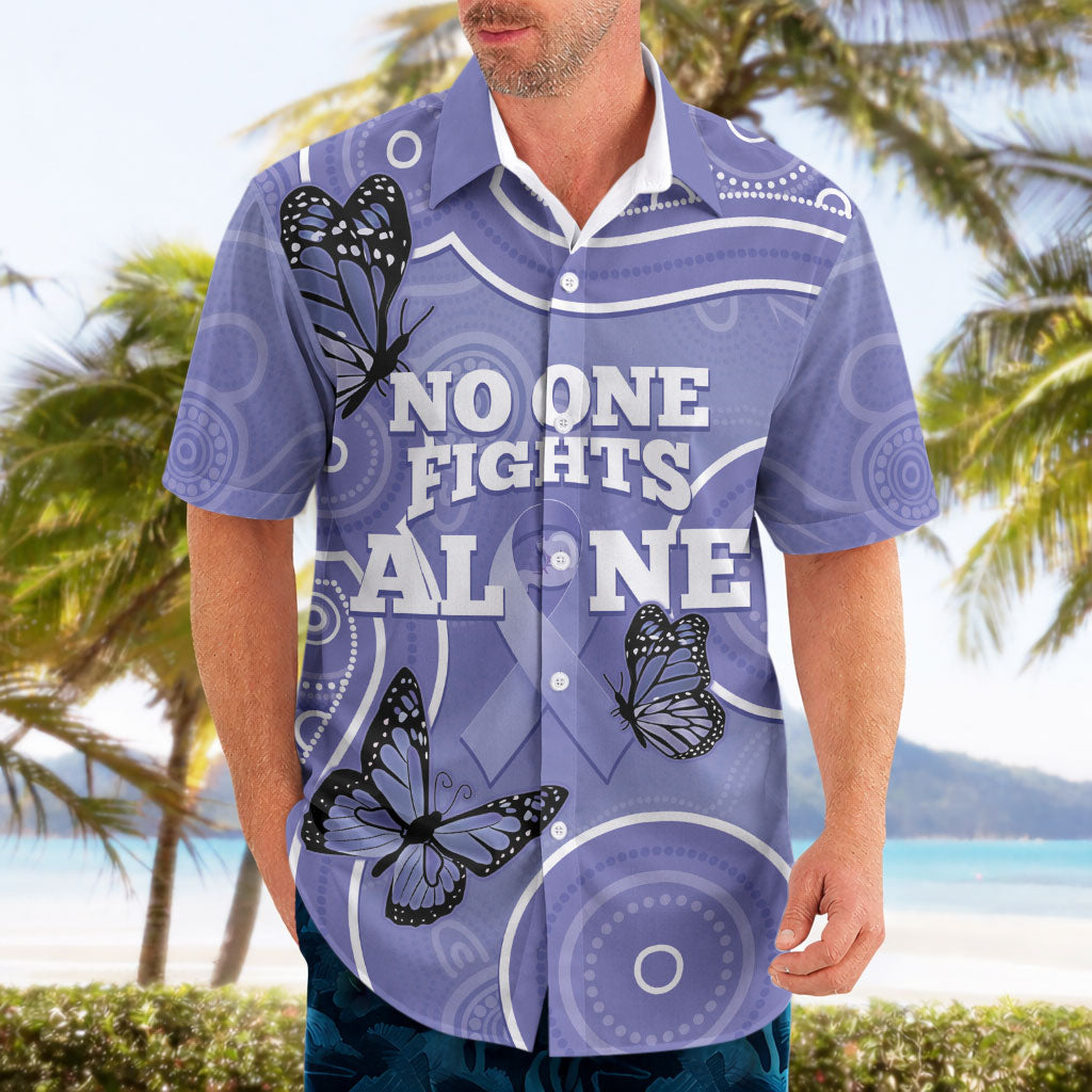 Australia Stomach Cancer Support Hawaiian Shirt No One Fights Alone Aboriginal Art