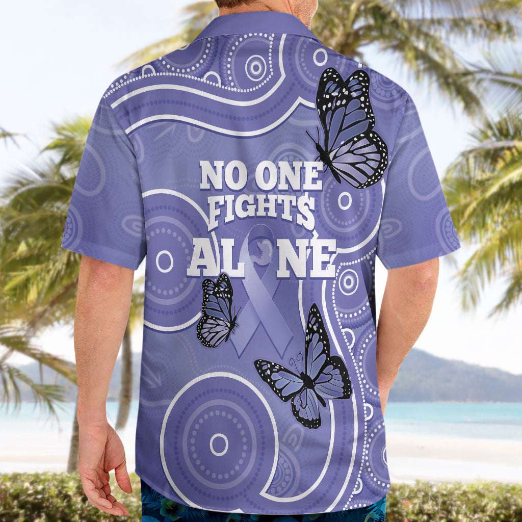 Australia Stomach Cancer Support Hawaiian Shirt No One Fights Alone Aboriginal Art