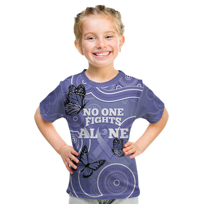 Australia Stomach Cancer Support Kid T Shirt No One Fights Alone Aboriginal Art