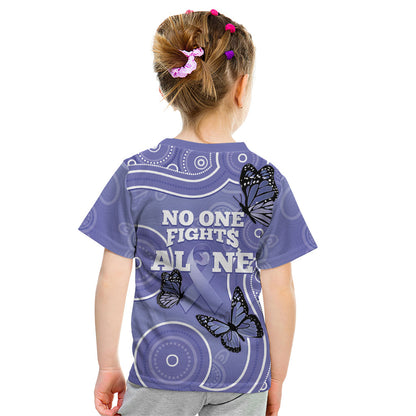 Australia Stomach Cancer Support Kid T Shirt No One Fights Alone Aboriginal Art