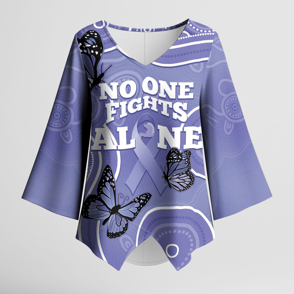 Australia Stomach Cancer Support Kimono Sleeve Blouse No One Fights Alone Aboriginal Art