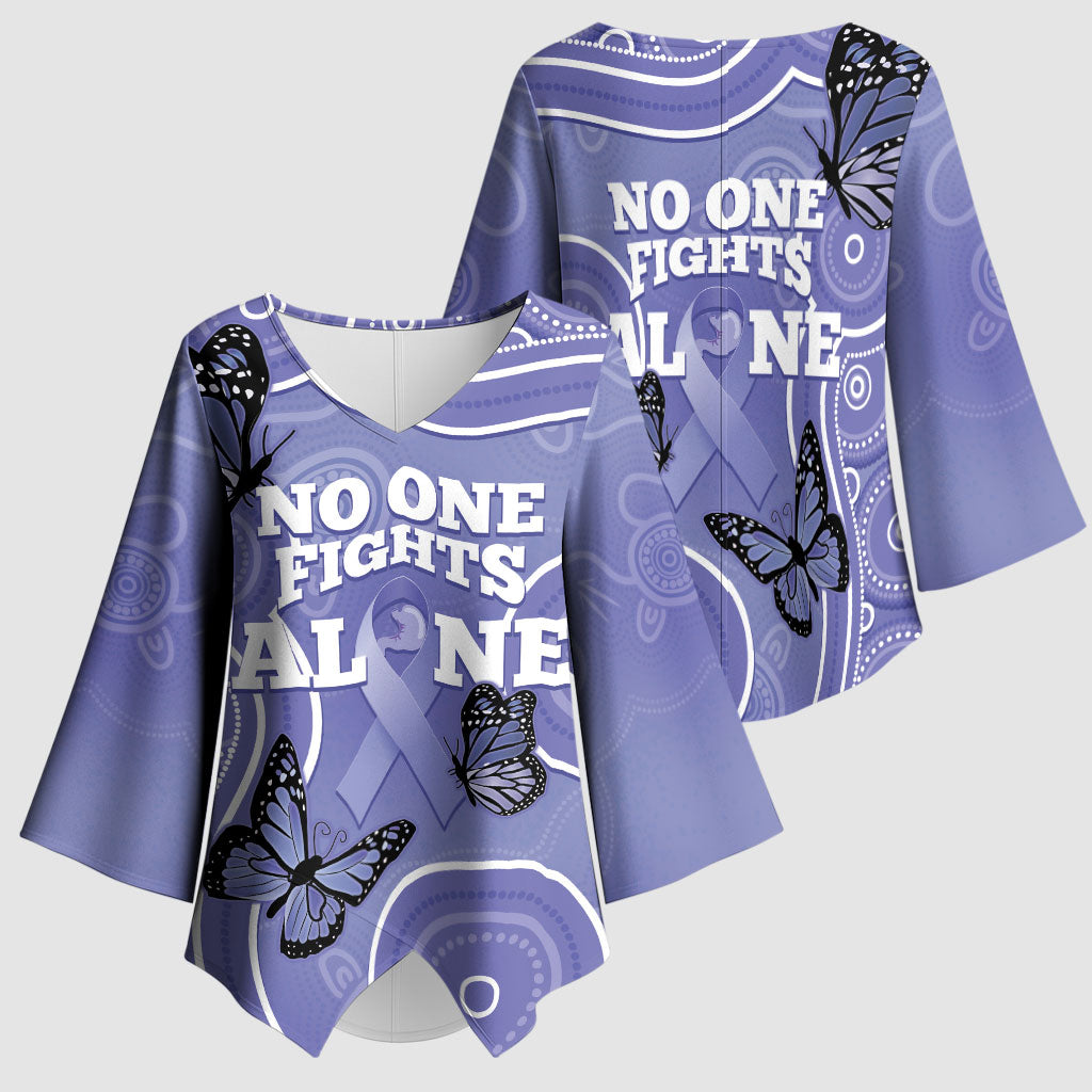 Australia Stomach Cancer Support Kimono Sleeve Blouse No One Fights Alone Aboriginal Art