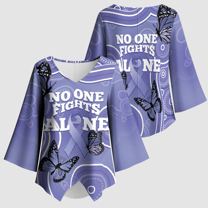 Australia Stomach Cancer Support Kimono Sleeve Blouse No One Fights Alone Aboriginal Art