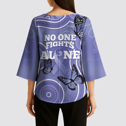 Australia Stomach Cancer Support Kimono Sleeve Blouse No One Fights Alone Aboriginal Art