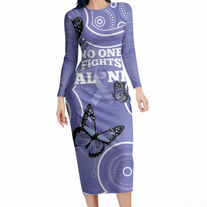 Australia Stomach Cancer Support Long Sleeve Bodycon Dress No One Fights Alone Aboriginal Art