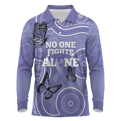 Australia Stomach Cancer Support Long Sleeve Polo Shirt No One Fights Alone Aboriginal Art