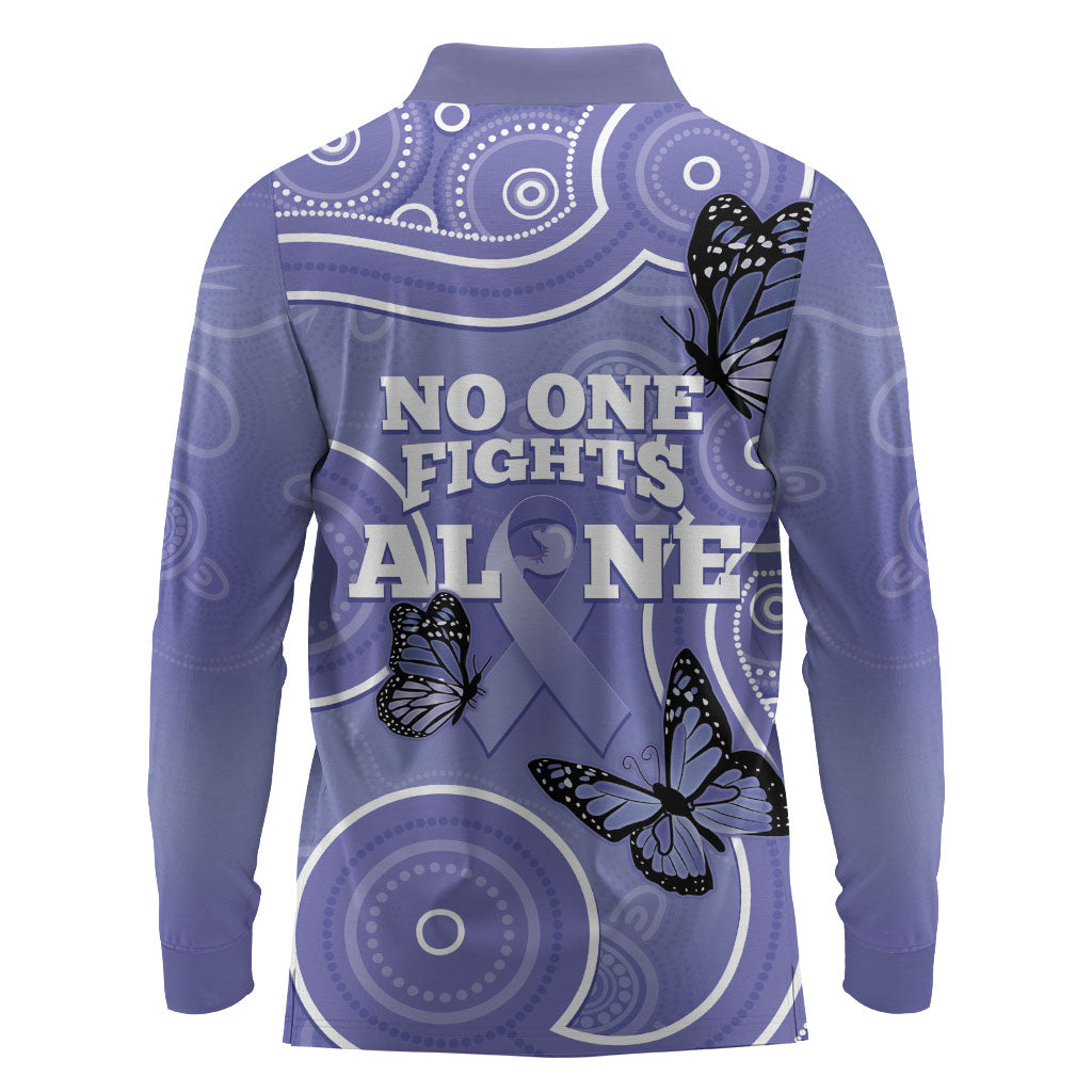 Australia Stomach Cancer Support Long Sleeve Polo Shirt No One Fights Alone Aboriginal Art