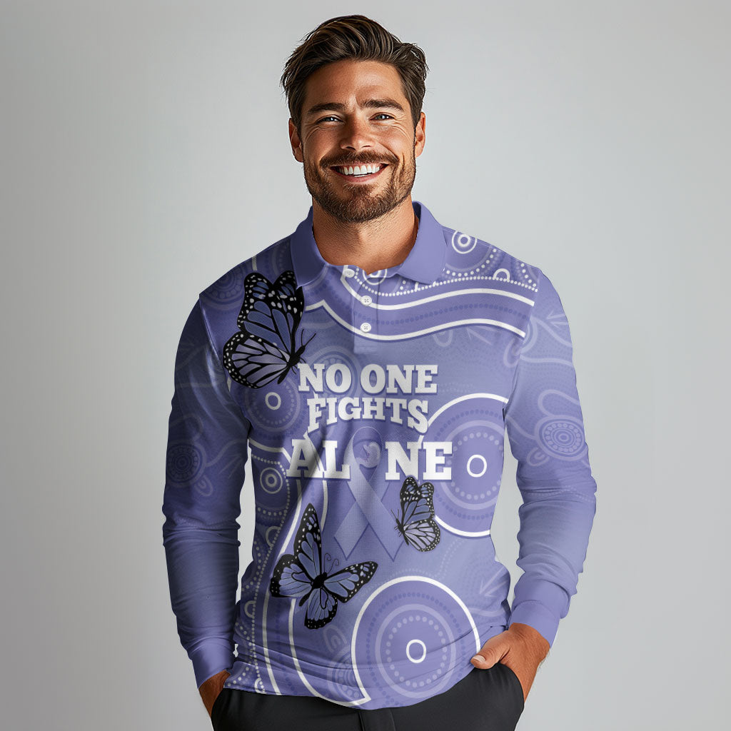 Australia Stomach Cancer Support Long Sleeve Polo Shirt No One Fights Alone Aboriginal Art