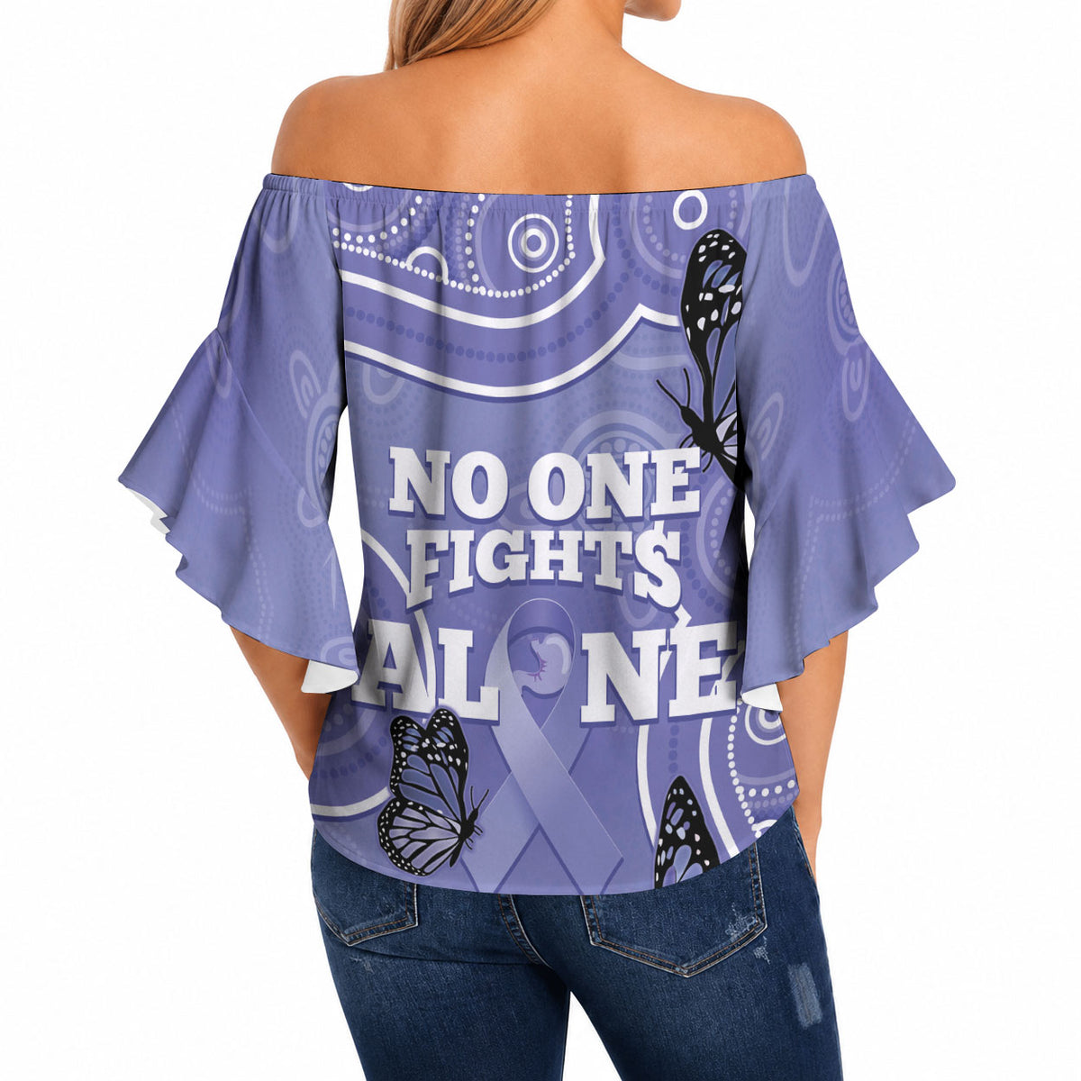 Australia Stomach Cancer Support Off Shoulder Wrap Waist Top No One Fights Alone Aboriginal Art