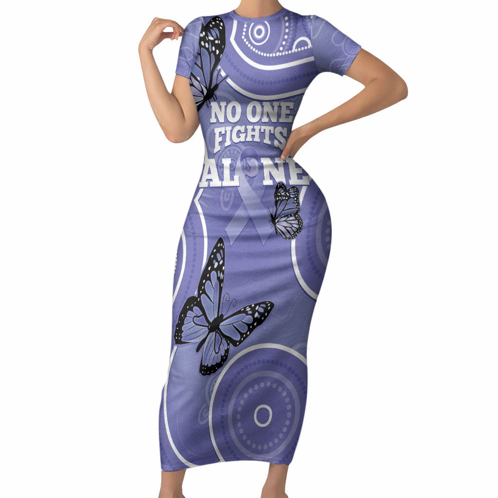 Australia Stomach Cancer Support Short Sleeve Bodycon Dress No One Fights Alone Aboriginal Art