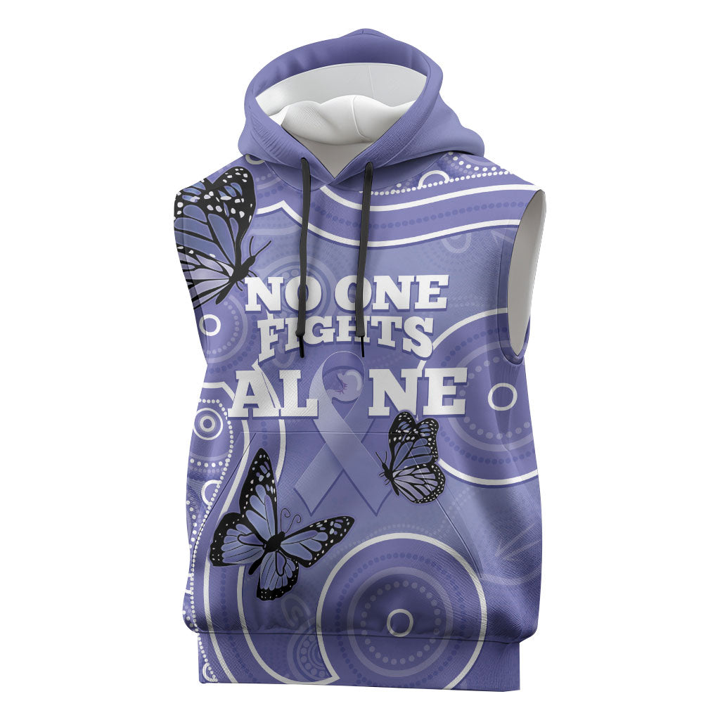 Australia Stomach Cancer Support Sleeveless Hoodie No One Fights Alone Aboriginal Art