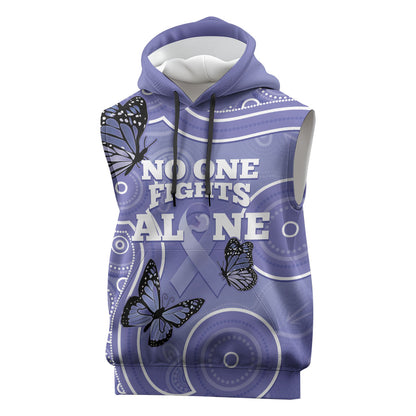 Australia Stomach Cancer Support Sleeveless Hoodie No One Fights Alone Aboriginal Art