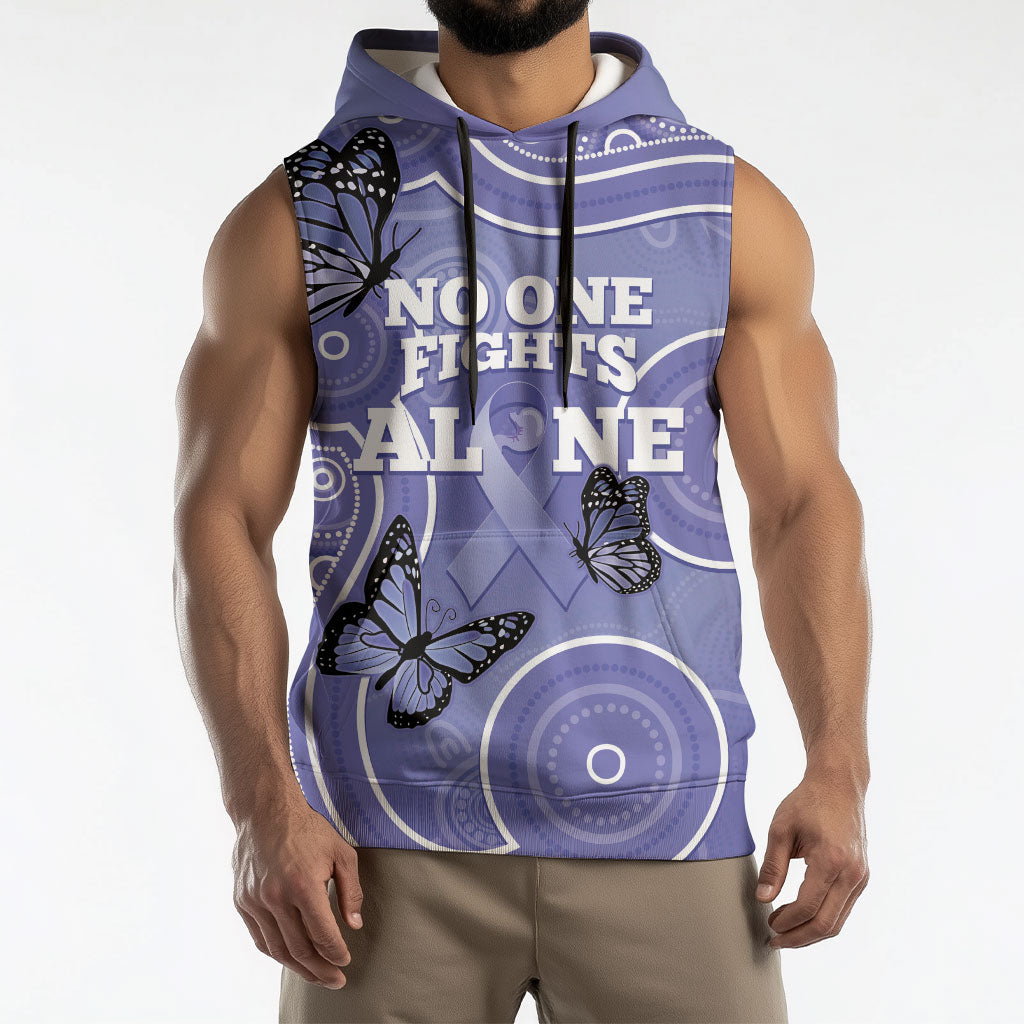 Australia Stomach Cancer Support Sleeveless Hoodie No One Fights Alone Aboriginal Art