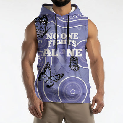 Australia Stomach Cancer Support Sleeveless Hoodie No One Fights Alone Aboriginal Art
