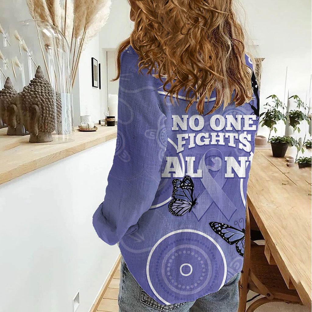 Australia Stomach Cancer Support Women Casual Shirt No One Fights Alone Aboriginal Art