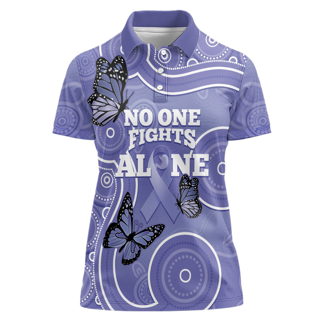 Australia Stomach Cancer Support Women Polo Shirt No One Fights Alone Aboriginal Art