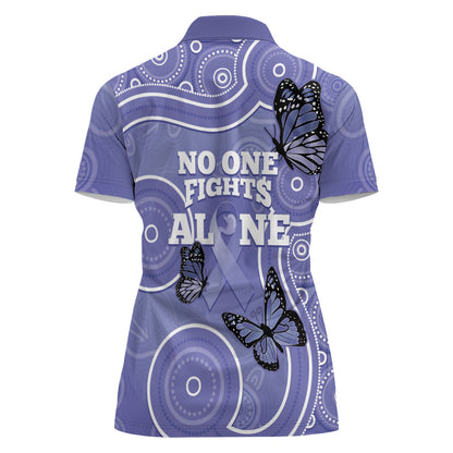 Australia Stomach Cancer Support Women Polo Shirt No One Fights Alone Aboriginal Art