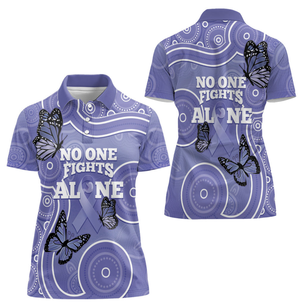 Australia Stomach Cancer Support Women Polo Shirt No One Fights Alone Aboriginal Art