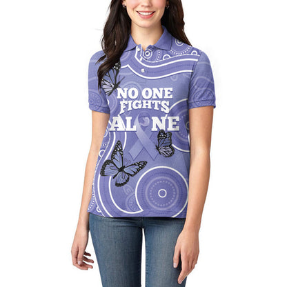 Australia Stomach Cancer Support Women Polo Shirt No One Fights Alone Aboriginal Art