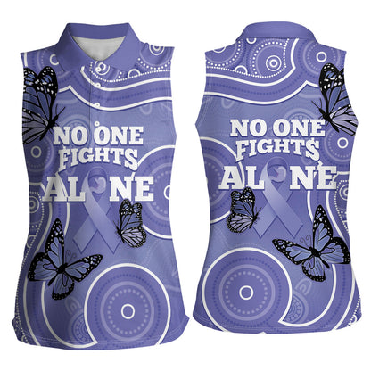 Australia Stomach Cancer Support Women Sleeveless Polo Shirt No One Fights Alone Aboriginal Art