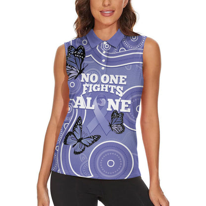 Australia Stomach Cancer Support Women Sleeveless Polo Shirt No One Fights Alone Aboriginal Art