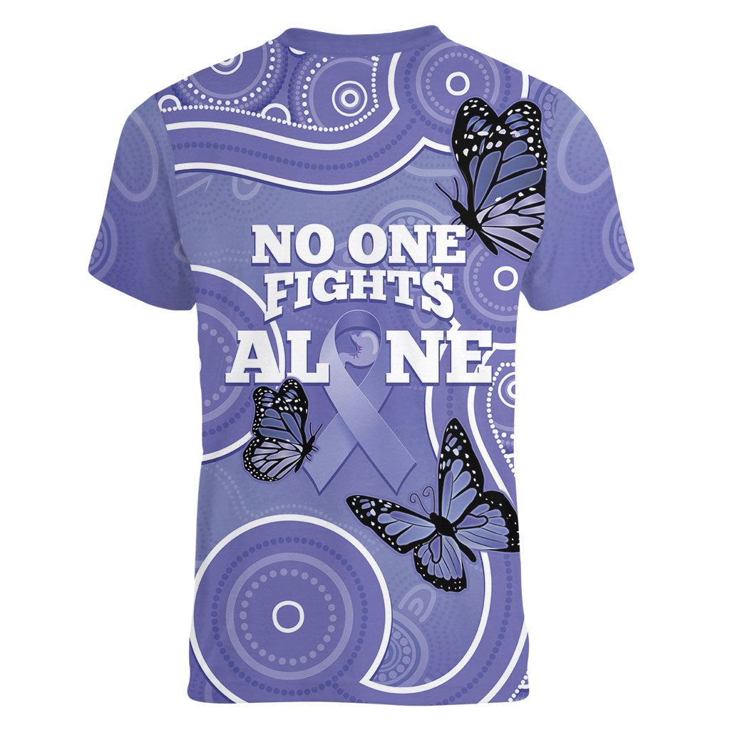 Australia Stomach Cancer Support Women V-Neck T-Shirt No One Fights Alone Aboriginal Art
