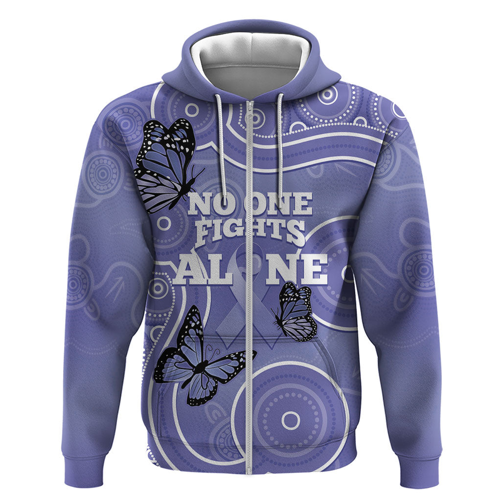 Australia Stomach Cancer Support Zip Hoodie No One Fights Alone Aboriginal Art
