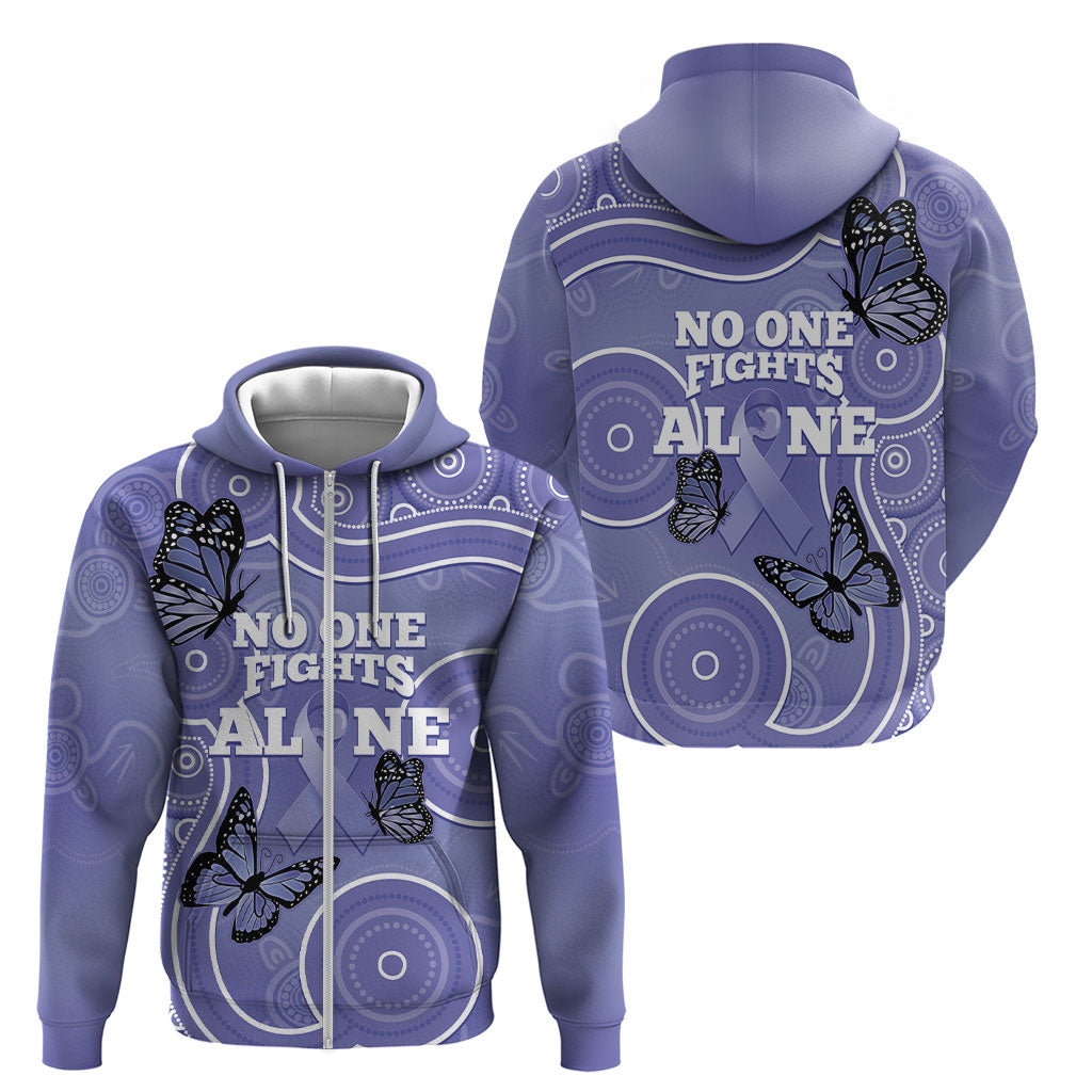 Australia Stomach Cancer Support Zip Hoodie No One Fights Alone Aboriginal Art