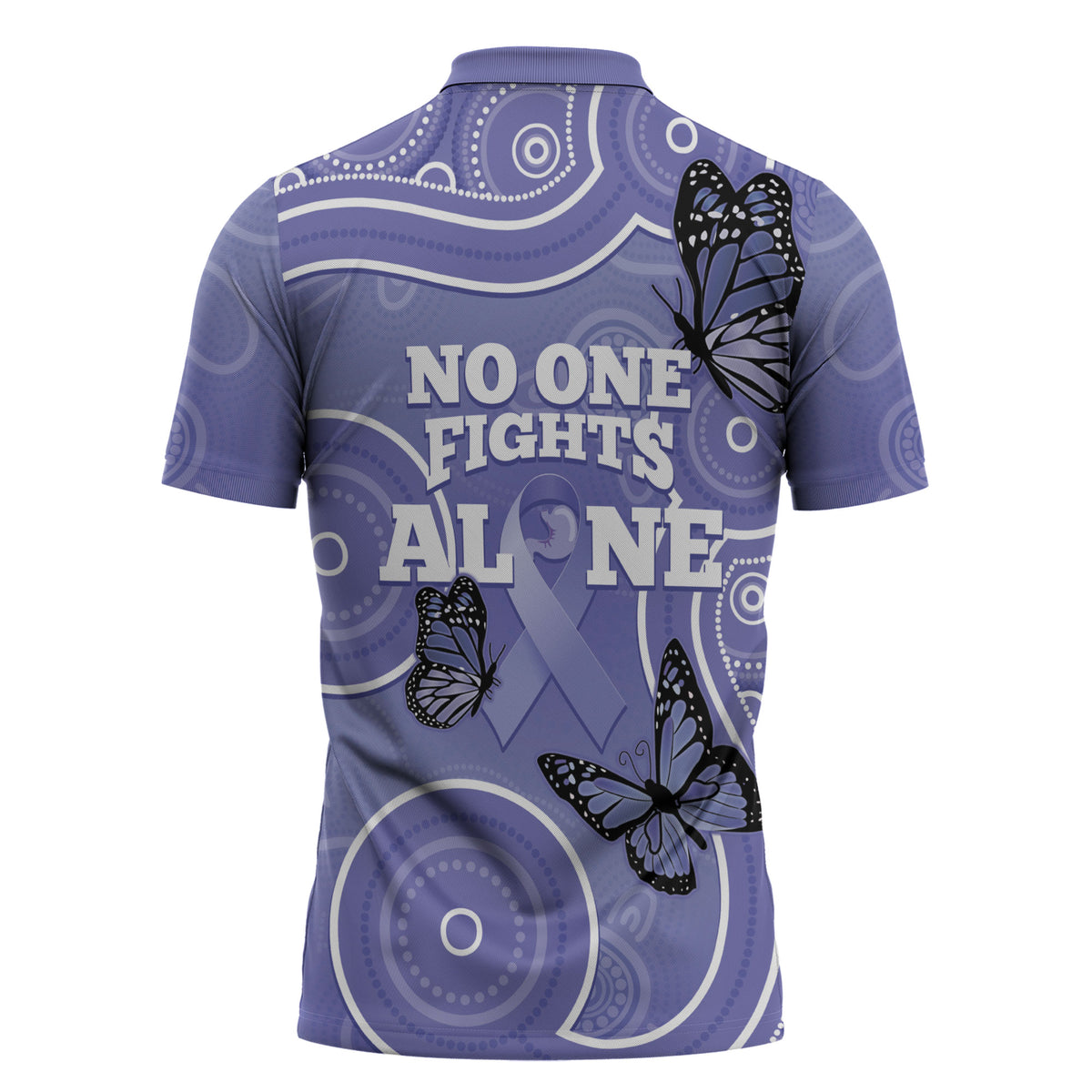 Australia Stomach Cancer Support Zipper Polo Shirt No One Fights Alone Aboriginal Art