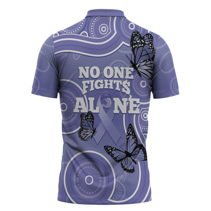 Australia Stomach Cancer Support Zipper Polo Shirt No One Fights Alone Aboriginal Art