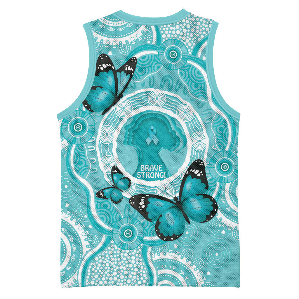 Australia Cervical Cancer Support Basketball Jersey Brave Strong Butterfly Aboriginal Art
