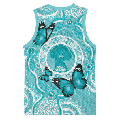 Australia Cervical Cancer Support Basketball Jersey Brave Strong Butterfly Aboriginal Art