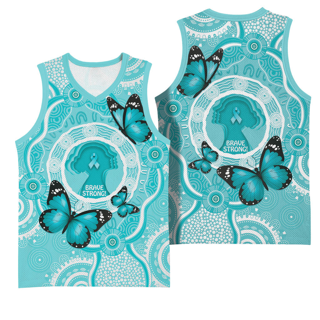 Australia Cervical Cancer Support Basketball Jersey Brave Strong Butterfly Aboriginal Art