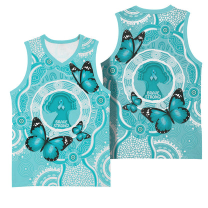 Australia Cervical Cancer Support Basketball Jersey Brave Strong Butterfly Aboriginal Art