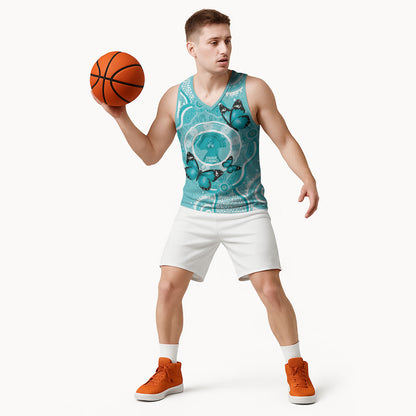 Australia Cervical Cancer Support Basketball Jersey Brave Strong Butterfly Aboriginal Art
