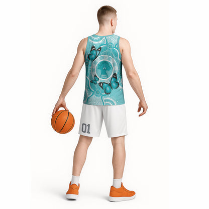 Australia Cervical Cancer Support Basketball Jersey Brave Strong Butterfly Aboriginal Art