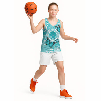 Australia Cervical Cancer Support Basketball Jersey Brave Strong Butterfly Aboriginal Art