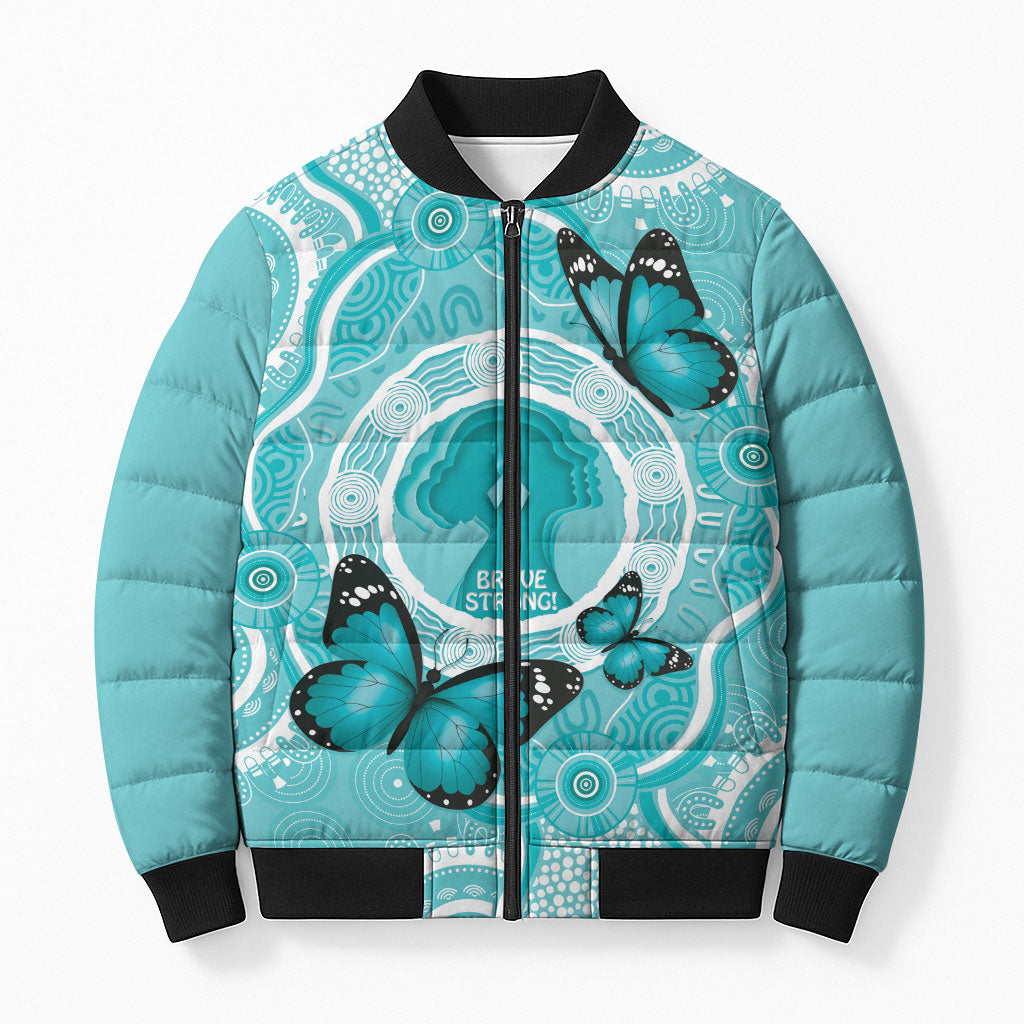 Australia Cervical Cancer Support Bomber Puffer Jacket Brave Strong Butterfly Aboriginal Art