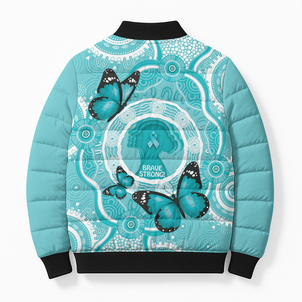 Australia Cervical Cancer Support Bomber Puffer Jacket Brave Strong Butterfly Aboriginal Art