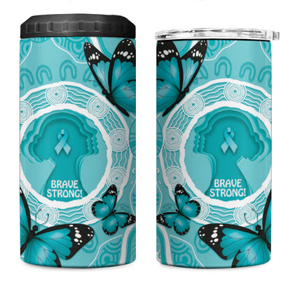 Australia Cervical Cancer Support 4 in 1 Can Cooler Tumbler Brave Strong Butterfly Aboriginal Art