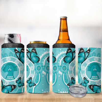 Australia Cervical Cancer Support 4 in 1 Can Cooler Tumbler Brave Strong Butterfly Aboriginal Art