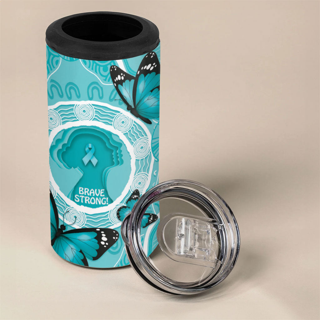 Australia Cervical Cancer Support 4 in 1 Can Cooler Tumbler Brave Strong Butterfly Aboriginal Art