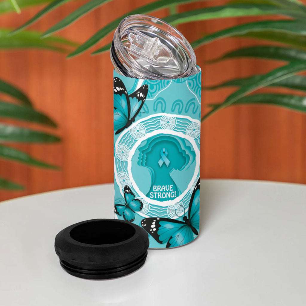 Australia Cervical Cancer Support 4 in 1 Can Cooler Tumbler Brave Strong Butterfly Aboriginal Art