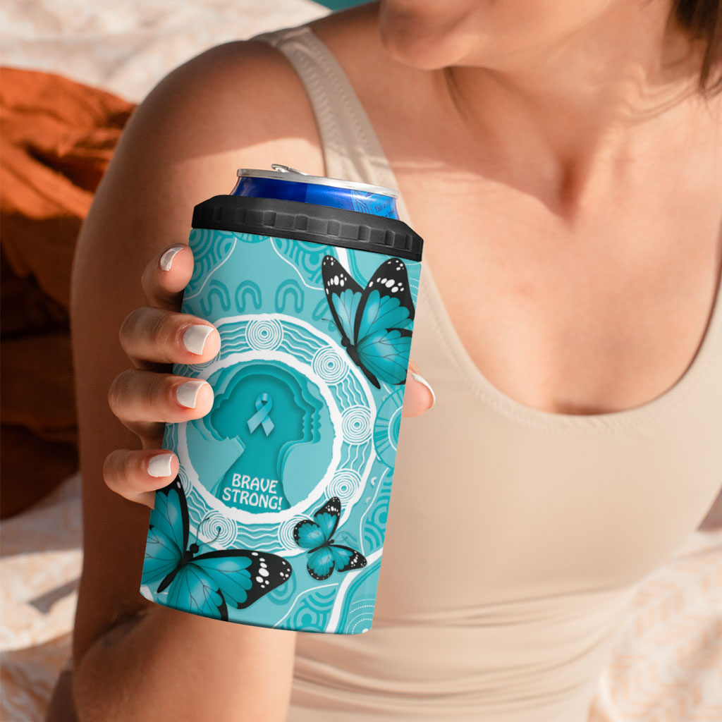 Australia Cervical Cancer Support 4 in 1 Can Cooler Tumbler Brave Strong Butterfly Aboriginal Art